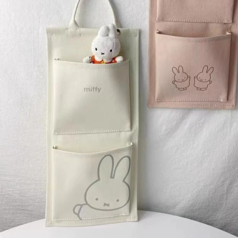 Cartoon Kawaii Miffy Storage Hanging Bag Printing Bedroom Canvas Save Space Snap Lanyard Antifouling Wear-resistant Beautiful