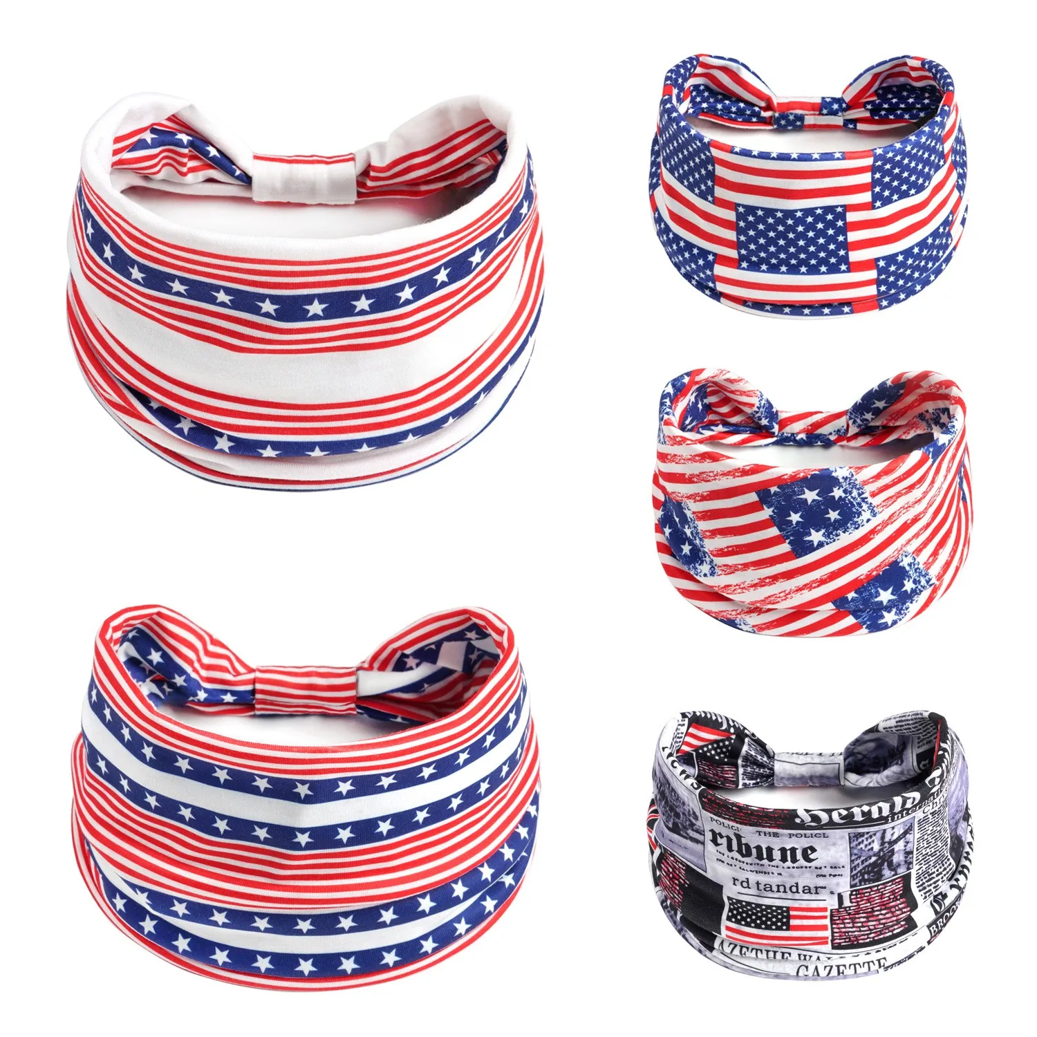 Fashion American Flag Independence Day Wide Edge Cotton Yoga Absorbs Sweat Women Girl Headband Hair Accessories Headwear