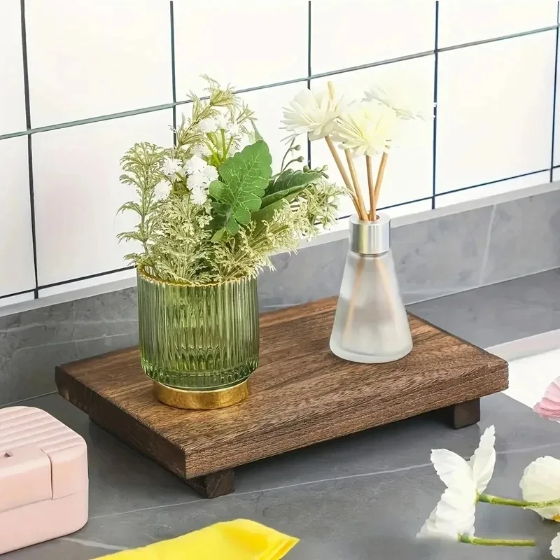 Morden Wooden Tray Base Bracket Bathroom Decoration Wooden Vanity Hand Soap Scented Candle Storage Rack Kitchen Seasoning Rack