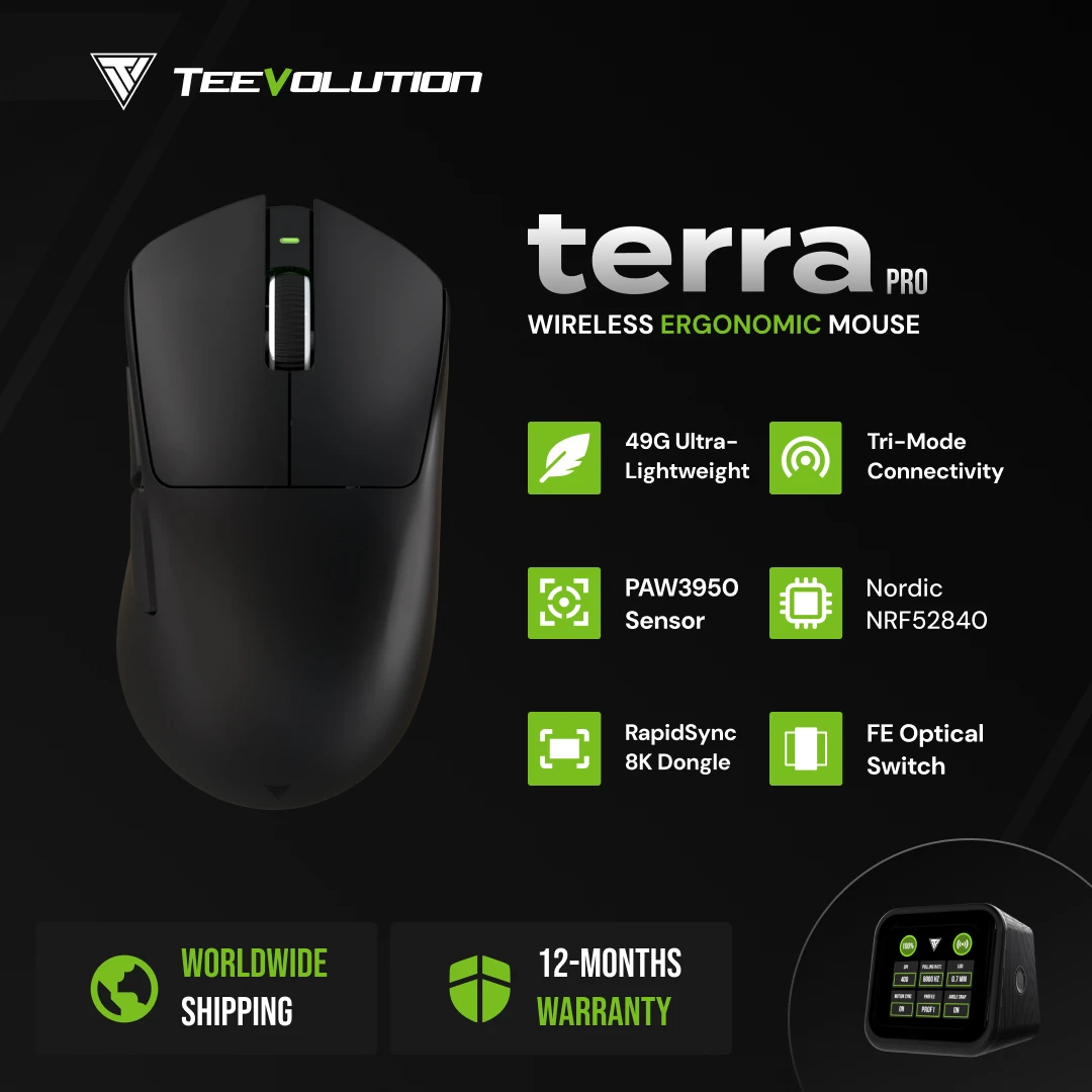 TEEVOLUTION TERRA PRO XD9 Wireless Gaming Mouse PAW3950 Nordic 52840 Ultra-Light Mouse 49g 8KHz With Screen Receiver Mice