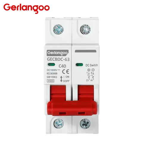 2P DC 1000V MCB Solar Mini Circuit Breaker Overload Protection Switch 6A 10A 16A 20A 25A 32A 40A 50A 63A DC1000V Photovoltaic P