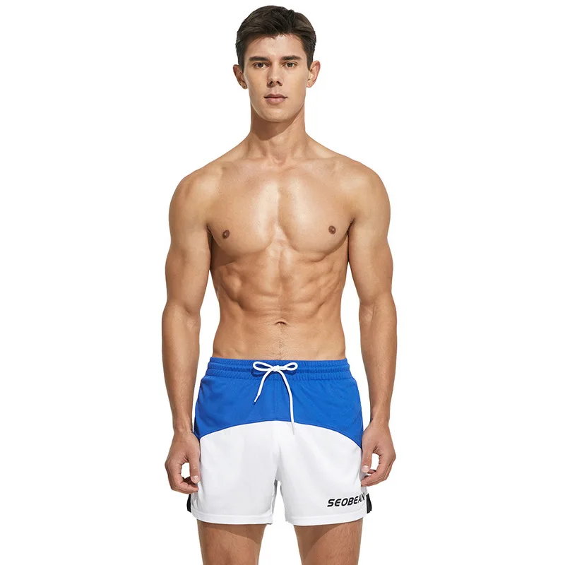 SEOBEAN Men's Sports Shorts Comfortable and Breathable Honeycomb Pattern Outdoor Fitness and Running Shorts Patchwork Design New