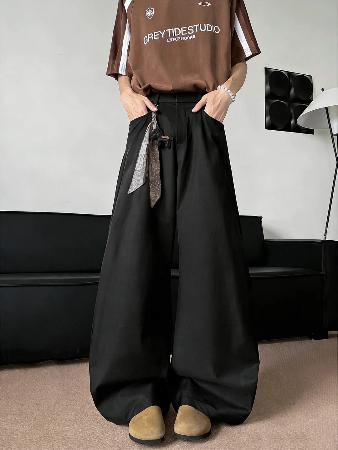 

American Sle Cleanfit Casual Wide Leg Pants Men Winter Large Size Loose Straight Cut Trousers Faionable Haome Long Pants