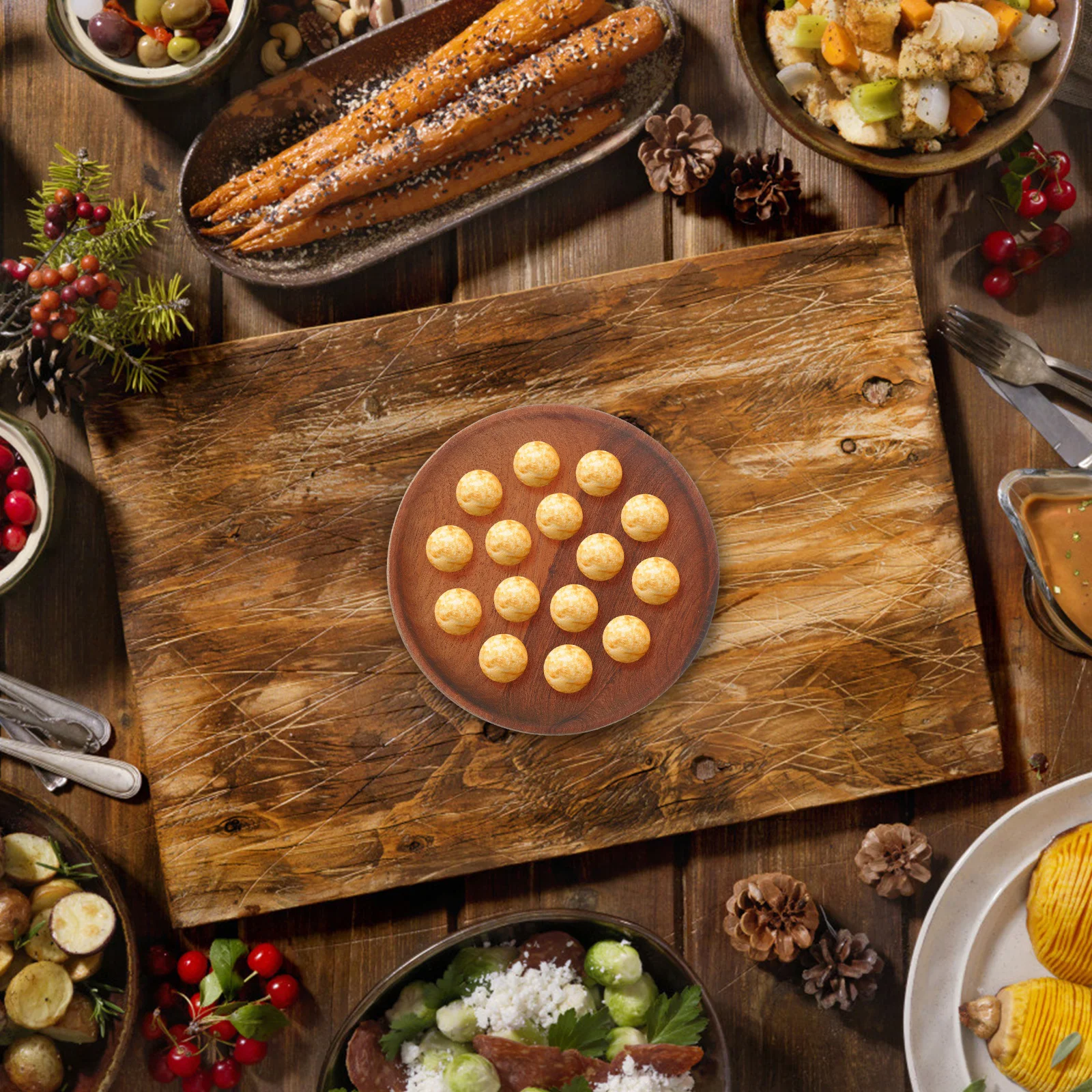 طبق خشبي مستدير صينية تقديم الفاكهة الإفطار المعجنات طبق للوجبات الخفيفة أطباق خشبية الغذاء كيك تحلية الخبز عرض التخزين