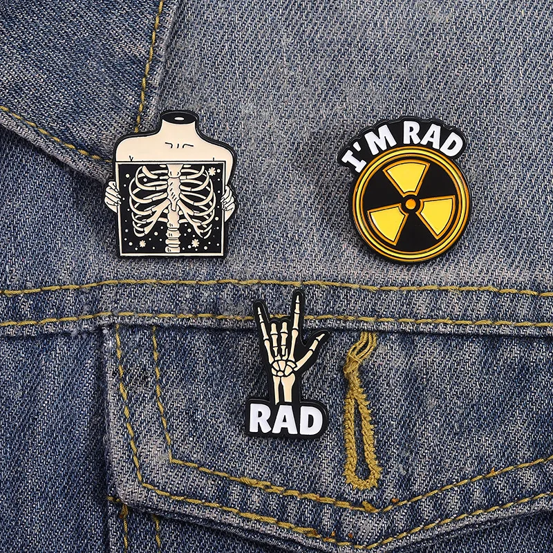 Cartoon Hand Bone and Sternum Image Shaped Badges, Punk-Style Letter Pins, Clothing Bags Accessories as Gifts for Friends