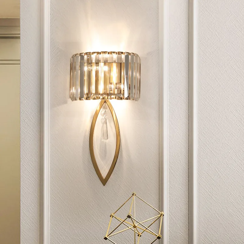 

Modern Minimalist Crystal Wall Lamp Indoor Gold Luxury Bedroom Lighting Villa Restaurant Cornner Wall Sconce