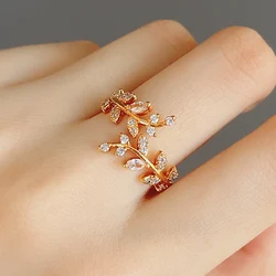Fancy Leaf Design Adjustable Ring for Women | Sparkling Cubic Zirconia Olive Ring | Daily & Party Wear Fashion Jewelry
