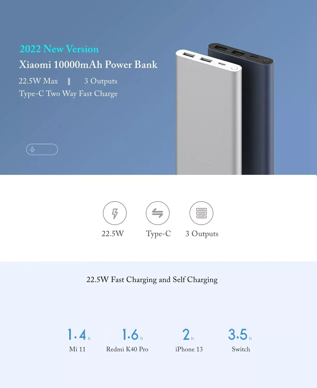 Xiaomi Power Bank 10000mAh 22.5W - PB100DZM Type-C Fast Charge Powerbank for iphone xiaomi mobile phone charger