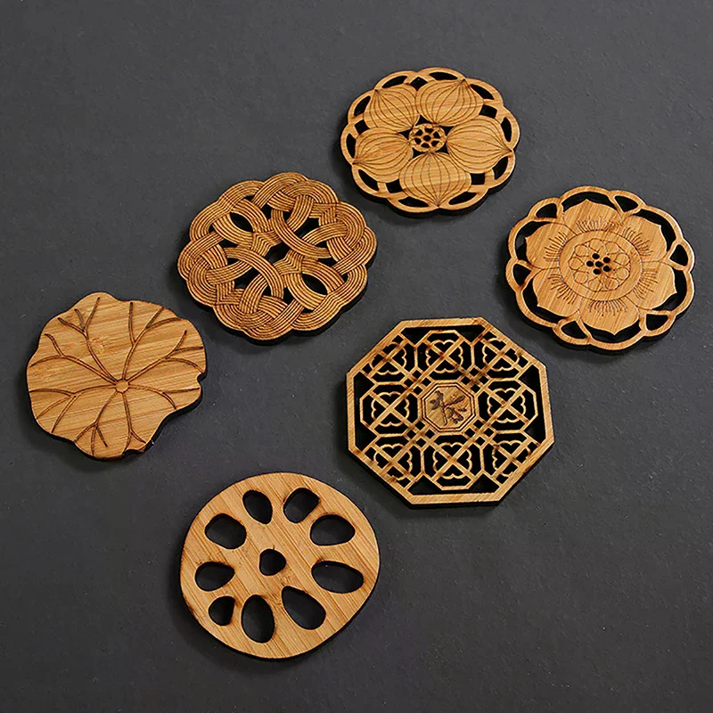 Creative Lotus Flower Drink Coasters Wooden Round Cup Mat Table Mat Tea Coffee Mug Placemat Home Decoration Kitchen Accessories