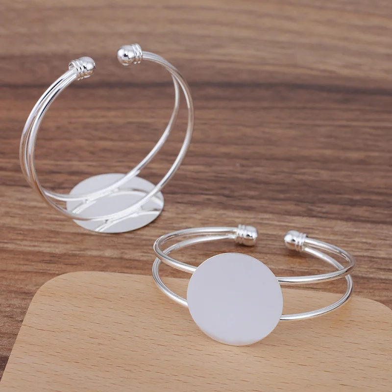 BASEHOME Bracelet Settings Cabochon Blank Base Trays Bezel for 25/30mm Cabochon Cameo DIY Bracelet Handmade