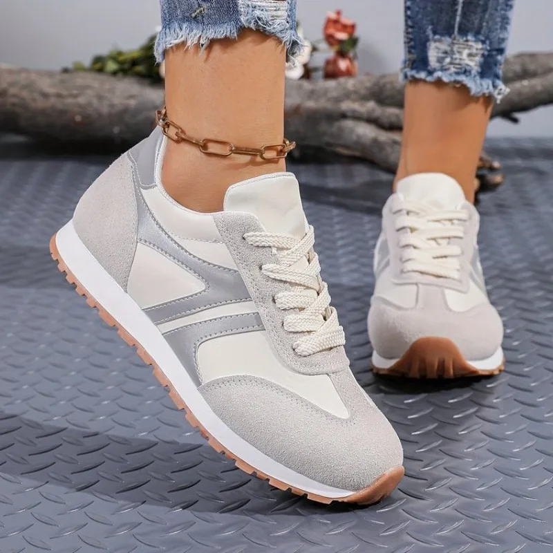 

Womens Retro Patchwork Sneakers Casual Lace Up Walking Shoes Suede Leather Trainers Lightweight Flat Comfort Footwear For Ladies