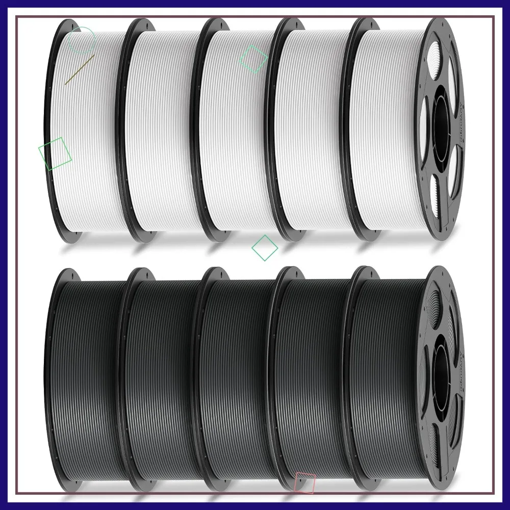 

PLA Filament 1.75mm Bundle 10kg, 3D Printer Filament Dimensional Accuracy +/- 0.02mm, 1kg Spool, White 5kg + Texture Grey 5kg