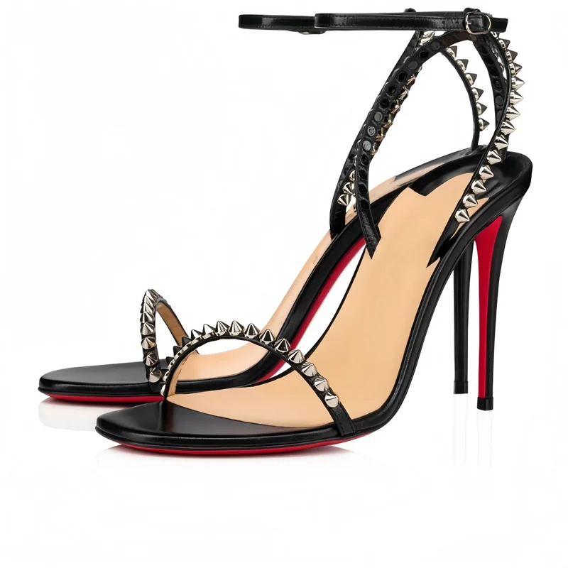 

2026 Women's Studded High Heel Sandals Ankle Strap Stiletto Heels Square Toe Spiked Party Heeled Sandals Women
