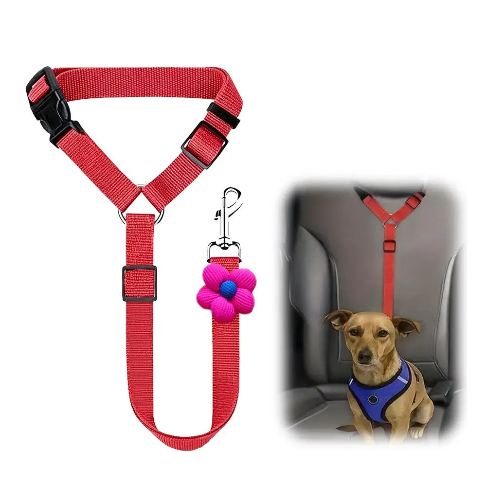 Dog Car Seat Belt, Headrest-Mounted Dog Seatbelt Harness for Car, Adjustable Nylon Pet Safety Leash with Elastic Buffer for Dogs