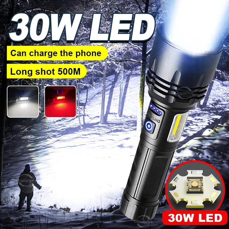 Most Powerful LED Flashlight USB Rechargeable Torch Light Long Shot 1500M High Power Flashlight Tactical Lantern with COB Light