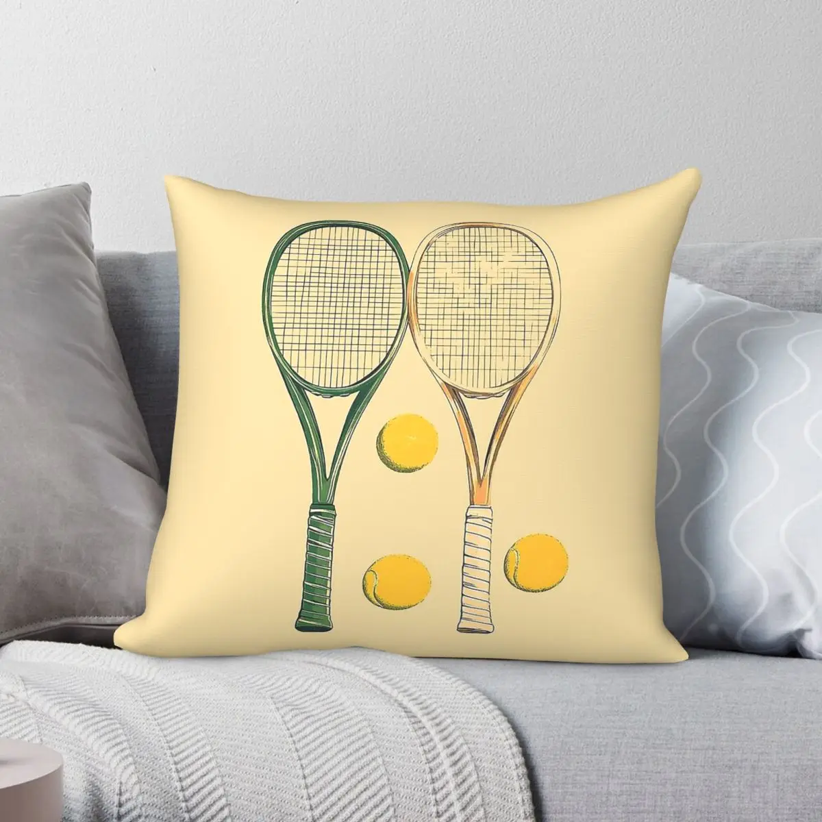 Tennis Ball Tennis Racket Square Pillowcase Polyester Linen Velvet Creative Zip Decorative Pillow Case Home Cushion Case
