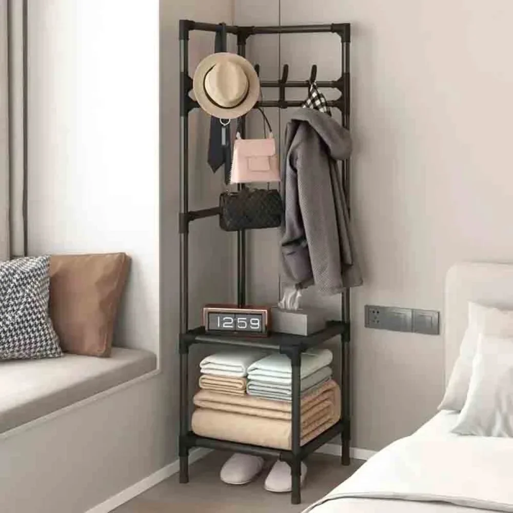 Floor Standing Clothes Rack Nightstand Clothes Coat Rack Multi-Layer Detachable Storage Bedroom Night Table Home Storage Shelf