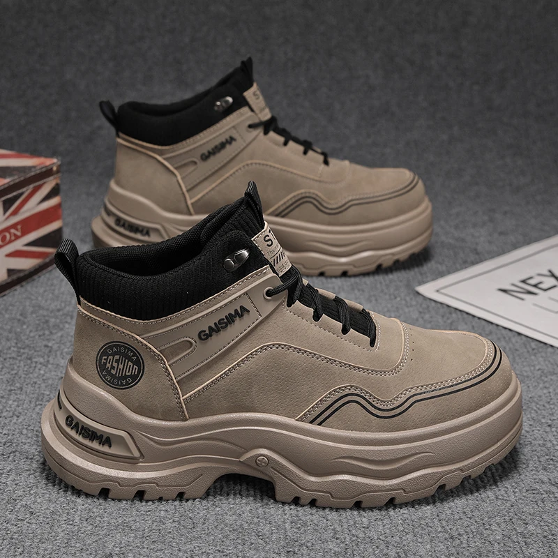 

Мужские высокие сапоги из искусственной кожи, однотонные новые высококачественные рабочие уличные ботинки на плоском каблуке с круглым носком и шнуровкой