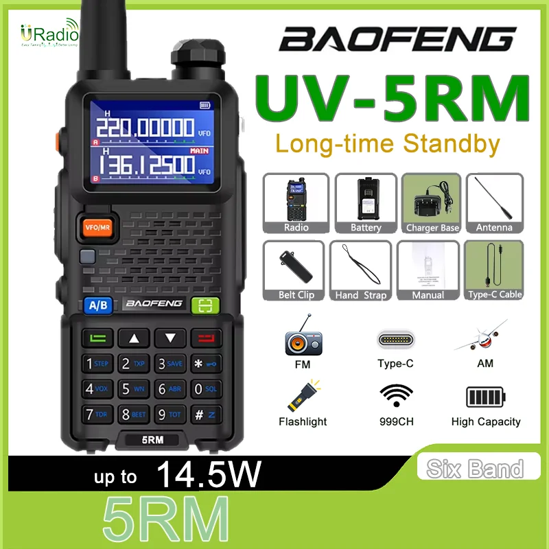 UV-5RM طويلة المدى Baofeng اسلكية تخاطب 10 واط 3800 مللي أمبير VHF UHF ستة الموجات TYPE-C تردد نسخة عالية الطاقة 5RM المحمولة اتجاهين الراديو