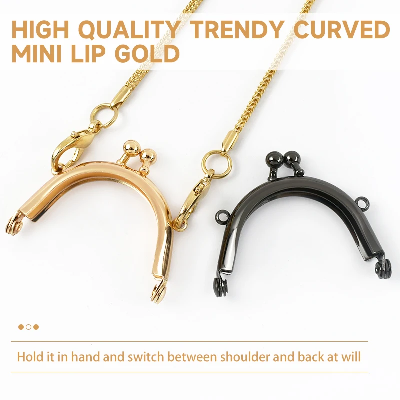 2/5Pcs 5cm Metal Kiss Lock Purse Frame Arc Clasp with Chain Loops for Coin Mini Bag Handle DIY Sewing Craft Hardware Accessories