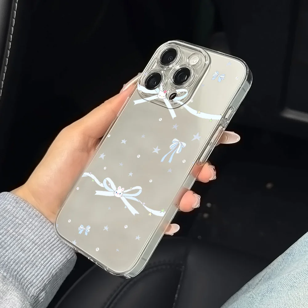 الأزرق القوس كيتي أرنب سيليكون جراب هاتف آيفون 17 16 15 14 13 12 11 برو Xs ماكس الهواء البسيطة 7 8 6 6s زائد SE 2020 2022 غطاء