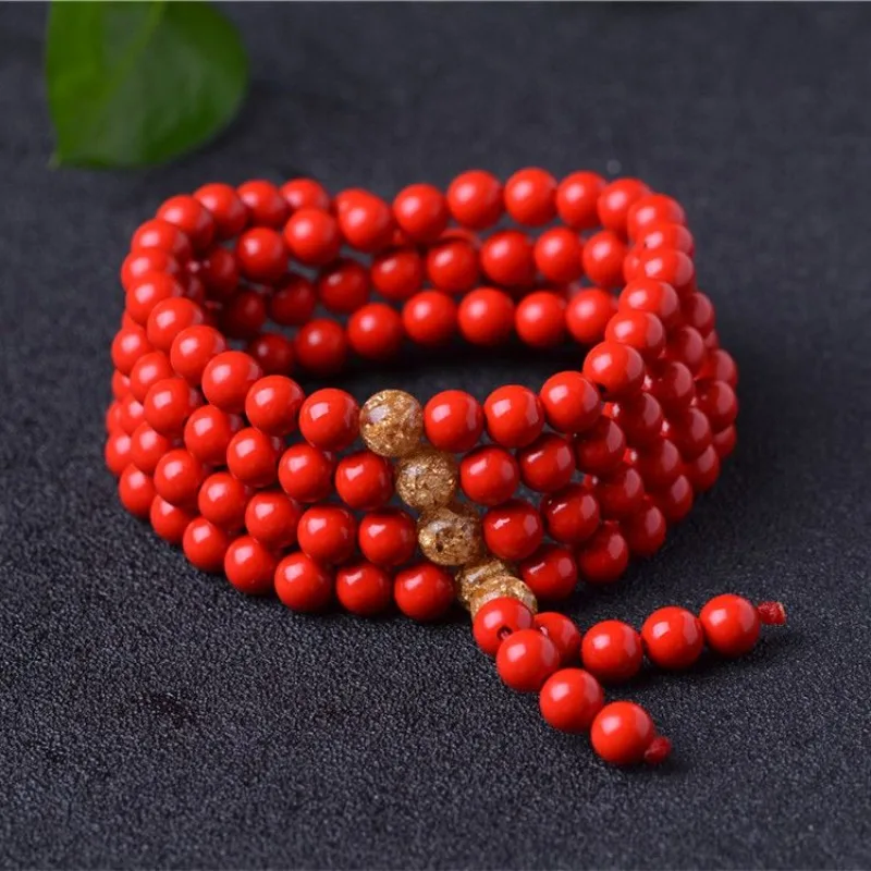 108 Buddha Beads with Multiple Circles on The Female Bracelet, Cinnabar, Red Mineral, Cinnabar, and Cinnabar Bracelets