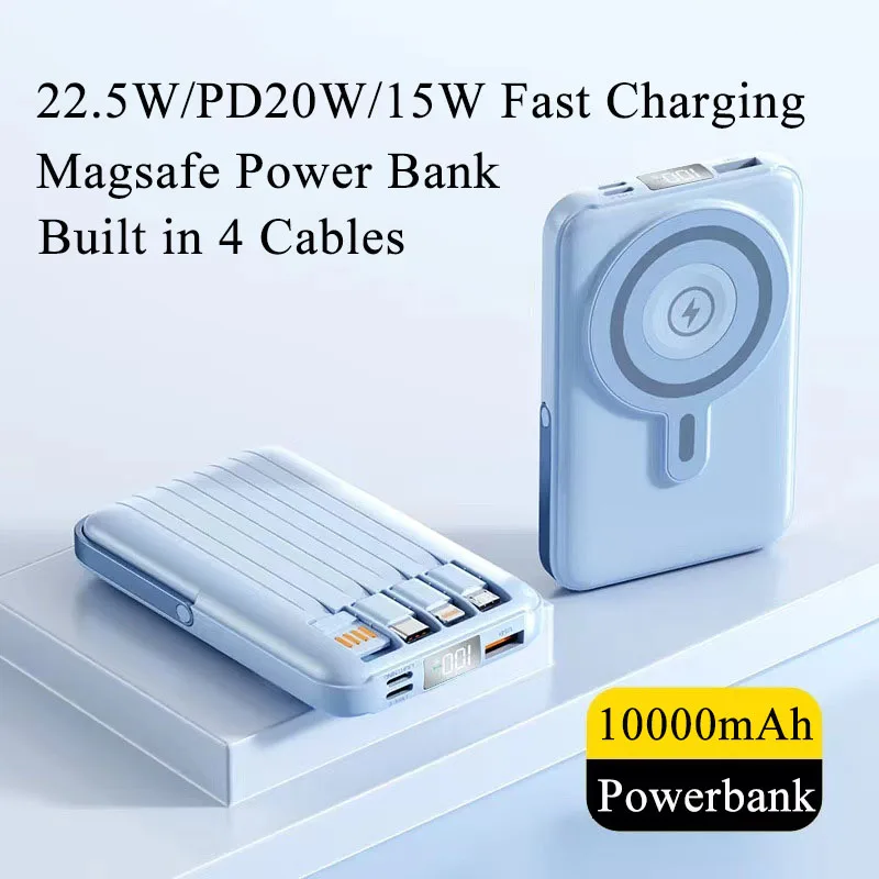 

Magsafe Power Bank 10000 мАч с кабелем для быстрой зарядки, магнитный беспроводной внешний аккумулятор для iPhone 16 15 Pro для Apple Watch Poverbank