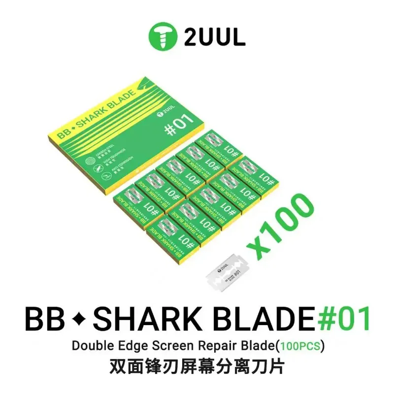 

2UUL BB01 BB SHARK BLADE 100 шт. двусторонних лезвий для разделения экранов, острейших, как бритва, для ремонта изогнутых/плоских экранов телефонов