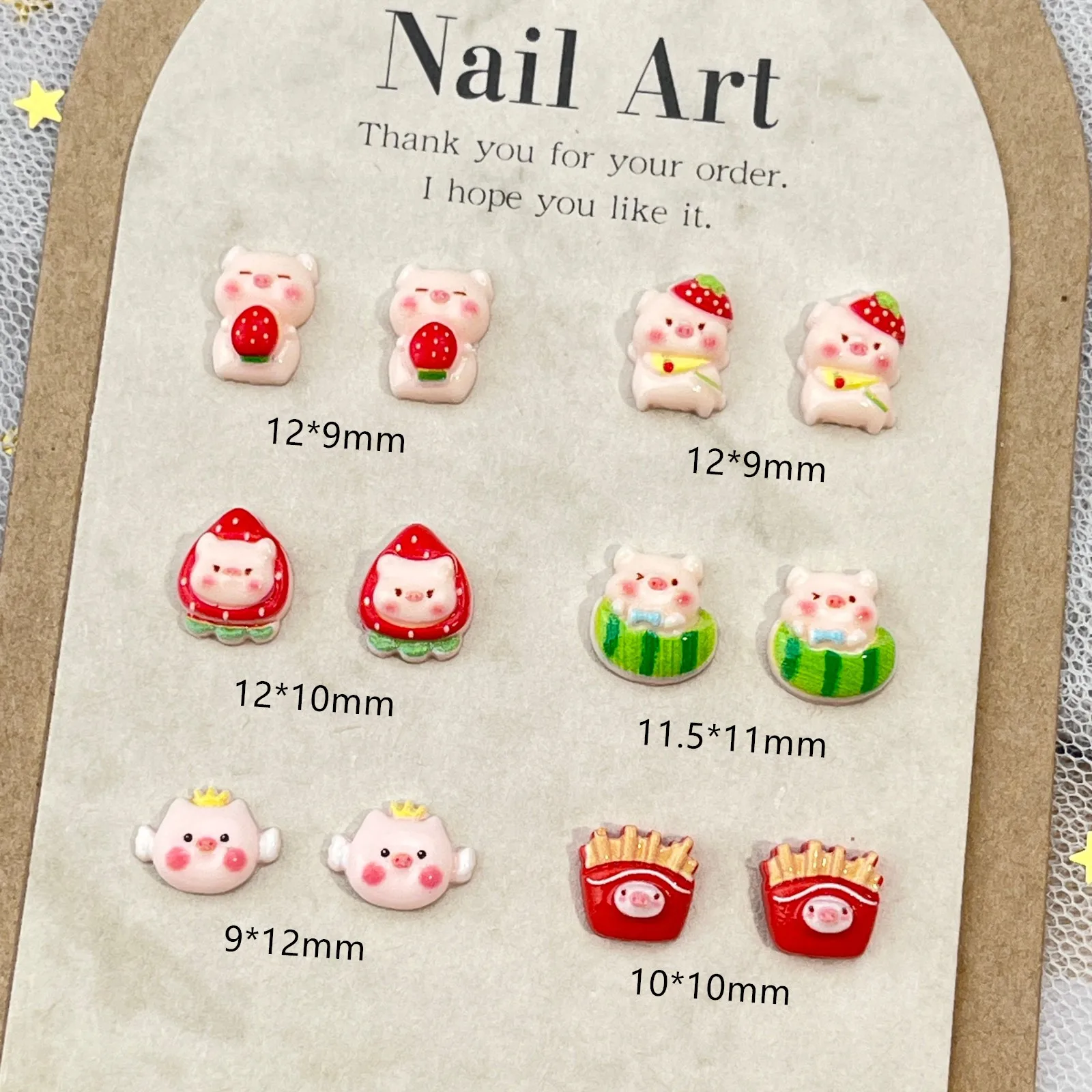 10pcs Fruits Pink Piggy Cartoon Jewelry Nail Art Accessories 3D Cute Parts Resin Nail Charms Decorations Manicure Supplies DIY