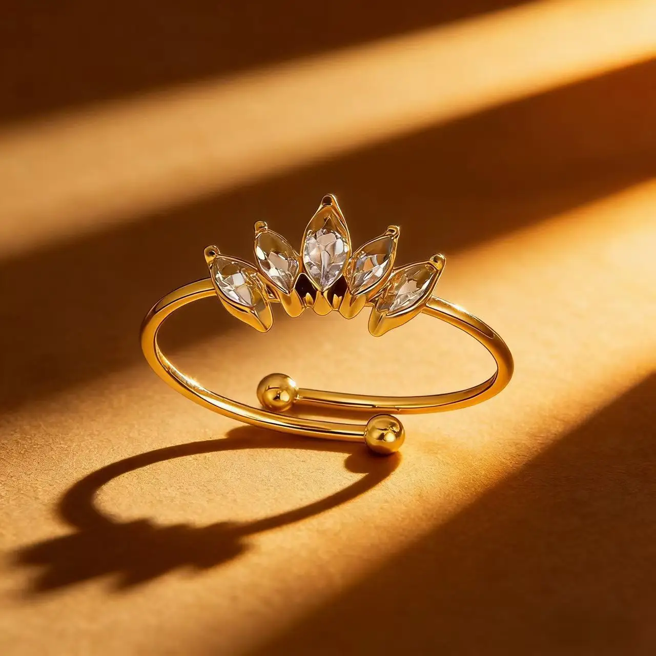 

Fashion Double Layer Hollow Stainless Steel Ring White Zircon Arc Design 18K Gold Plated Simple Fresh Finger Ring Women Jewelry