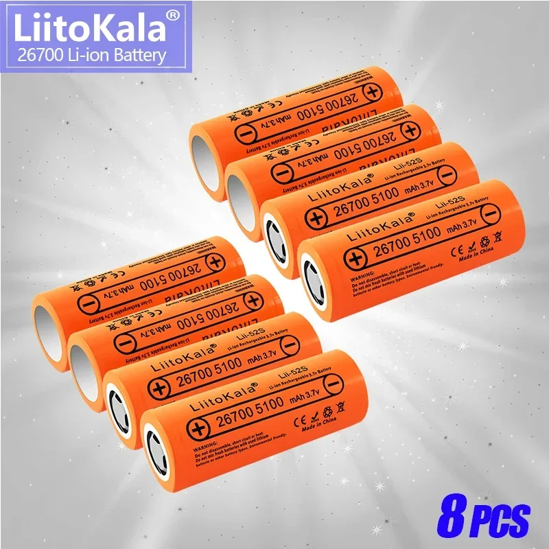 LiitoKala Lii-52S Grade A 3.7V 26700 5200mAh 20A Power Rechargeable Lithium Flashlight Battery