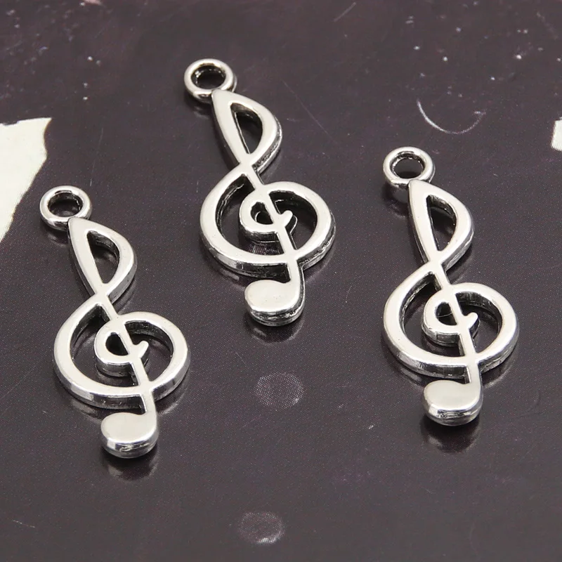 60pcs Silver Color 25x10mm Music Note Charms Musical Symbol Pendant For DIY Handmade Metal Alloy Jewelry Making Accessories