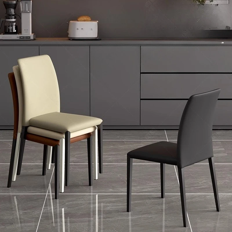 Premium Stackable Dining Chairs Leather High Back Leisure Seating Save Space Kitchen Chairs Home Luxury Living Room Furniture