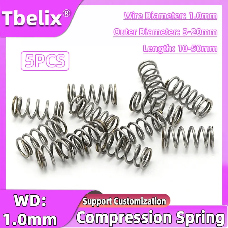 Tbelix 65Mn Carbon Steel Mechanical Cylidrical Coil Pressure Release Return Compression Spring Wire Diameter 1.0mm L 10-50mm