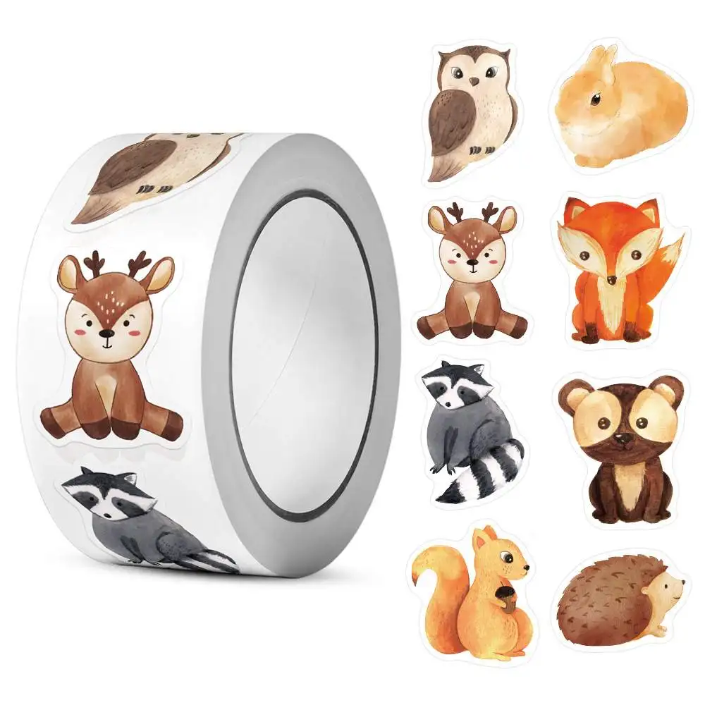 500 uds/rollo de pegatinas de animales, pegatinas de recompensa para profesores, pegatinas espaciales de animales lindos, suministros escolares, rollo de pegatinas de incentivos, Animal P