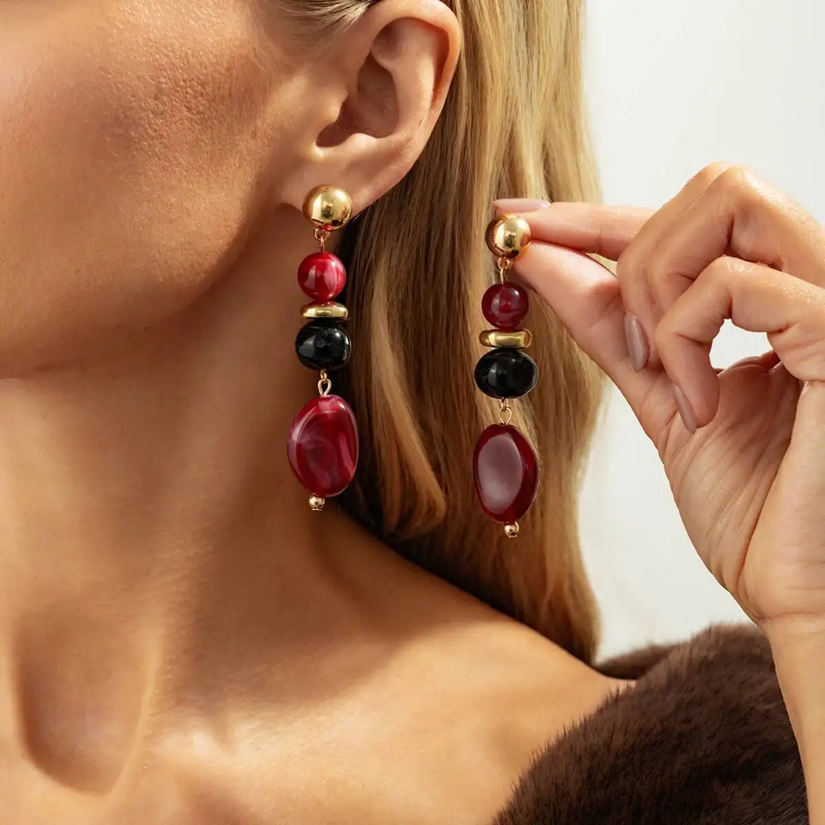 SHIXIN Vintage Resin Acrylic Geometric Pendant Earrings for Women Bohemian Round Water Droplet Drop Earrings Jewelry Accessories