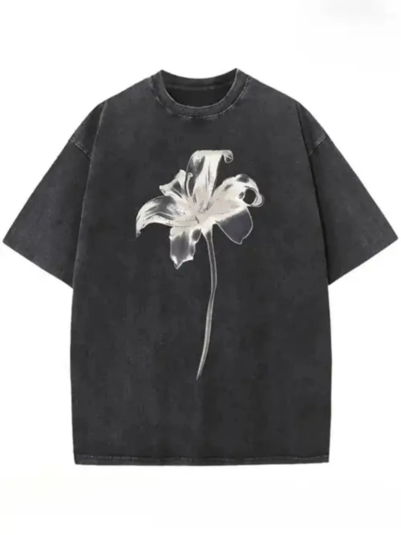 Men's Vintage Washed T-Shirt - Y2K Street Style Loose Fit Crew Neck T-Shirt, Geometric Floral Print, 250 All-Season Casual Shirt, Suitable for Easter, Halloween, Thanksgiving, Vintage T-Shirt, Seasonal Holiday Apparel