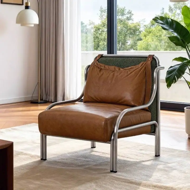 Sillón reclinable de diseño metálico, silla individual clásica con estructura de mediados de siglo, sillas relajantes para sala de estar, muebles para el hogar