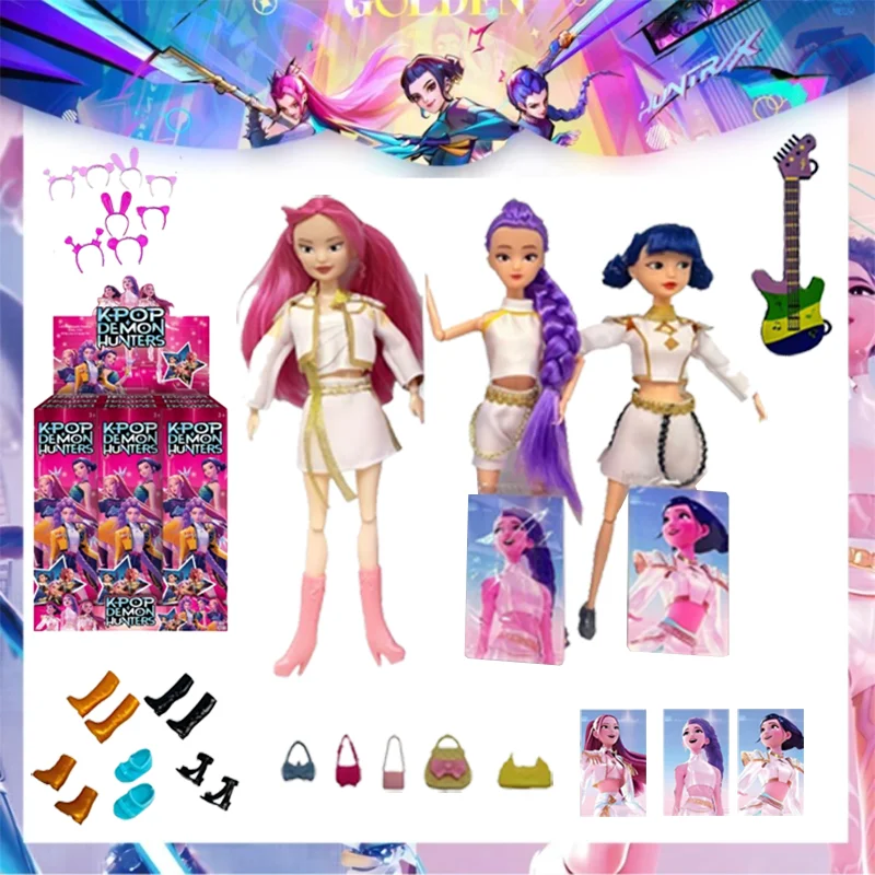 

K-POP Demon Hunters Anime version 11.5-inch with 7-color Lights Theme Song Rumi Dancing 3-piece Mixed Set Birthday Gift For Girl