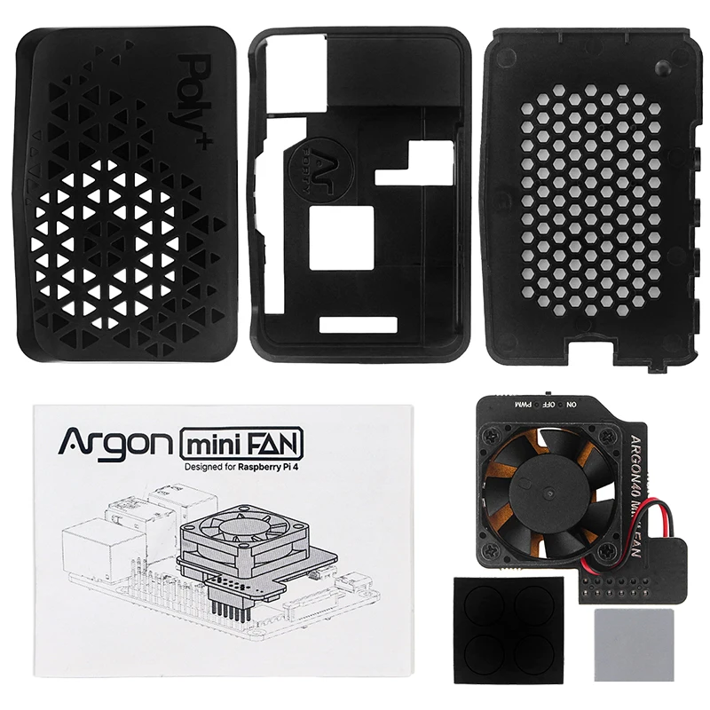 Argon POLY + Raspberry Pi 4 modello B custodia in ABS ventilato custodia nera con ventola di controllo della velocità PWM dissipatore di calore in rame per Raspberry Pi 4