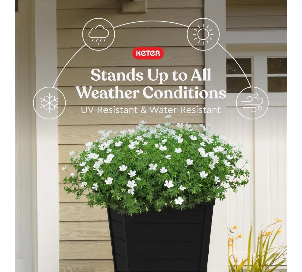 مجموعة من 2 أوعية زهور كبيرة حديثة خارجية بطول 22 بوصة، مزارعي بمظهر خشبي مدبب لتزيين الحديقة