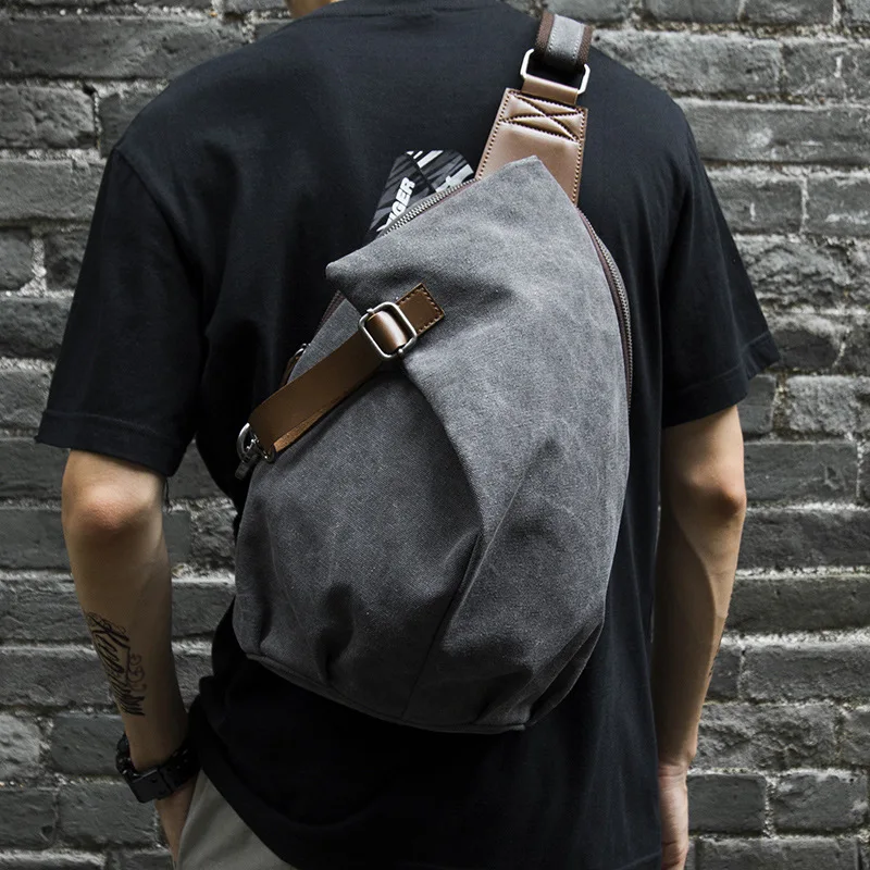 Vintage Canvas Men Chest Bag Fashion Men Canvas Sling Bag Zipper Leisure Durable Crossbody Bag for Youth