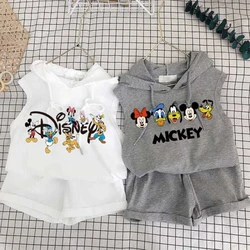 Baby Boys Girls Mickey Mouse Hooded Vest Shorts 2Pcs/Sets Clothes Summer Toddler Sleeveless Tracksuits Children Clothing Outfits