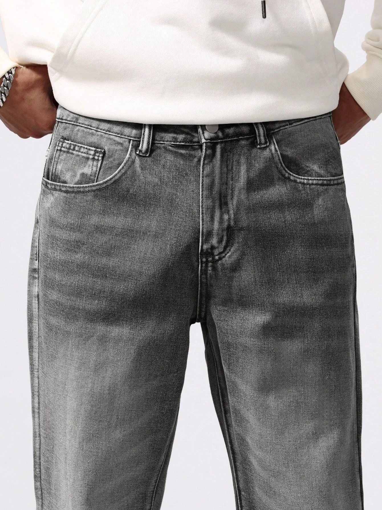 جينز رمادي نحيف للرجال ذو ساق مستقيمة على طراز الشارع الأمريكي هو تصميم بسيط مناسب للارتداء اليومي #3