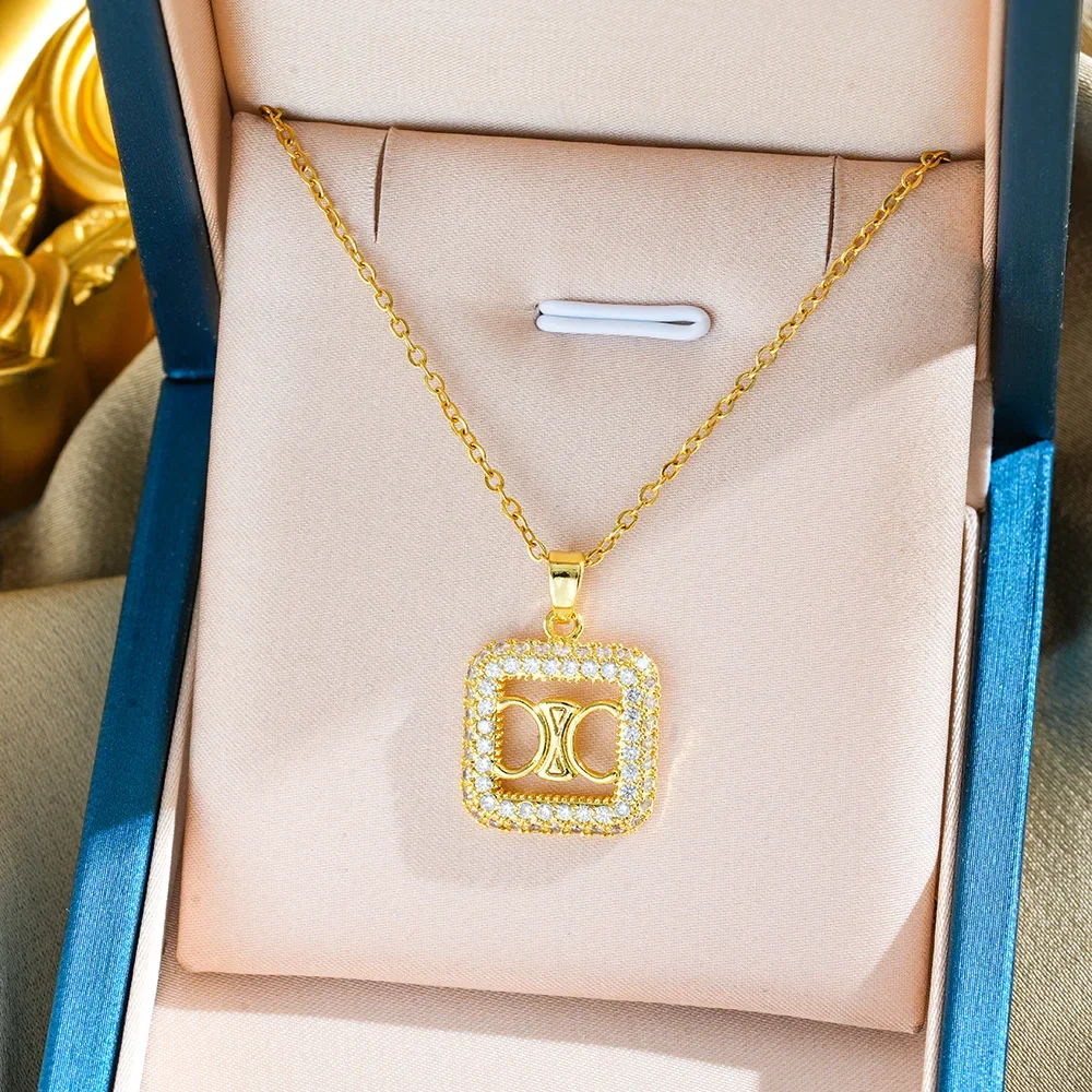 

The 2025 new simple yet lightweight luxury diamond-encrusted letter titanium steel necklace is fashionable.