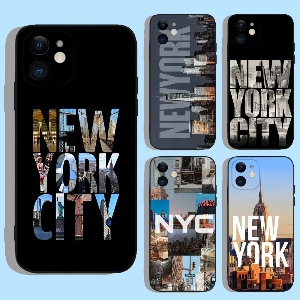 NEW YORK Statue Of Liberty Phone Case For Apple iPhone 15,14,13,12,11,XS,XR,X,8,7,Pro,Max,Plus,mini Silicone Black Cover