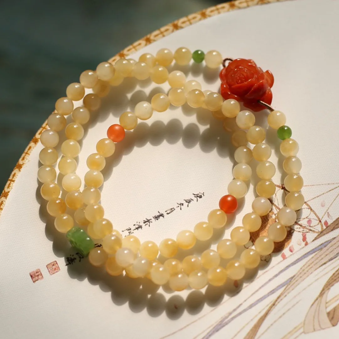 6mm Natural White‑Sugar Hetian Jade Multi‑Loop Bracelet, Chinese‑Style Beaded Bracelet, Elegant Daily Jewelry for Women