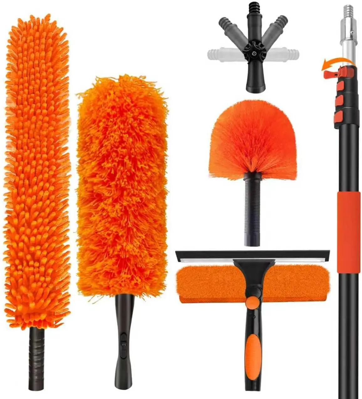 

26FT High Reach Duster Cleaning Kit with 20FT Pole, 4-in-1 Tool Set for Safe Ceiling Fan and Window Cleaning