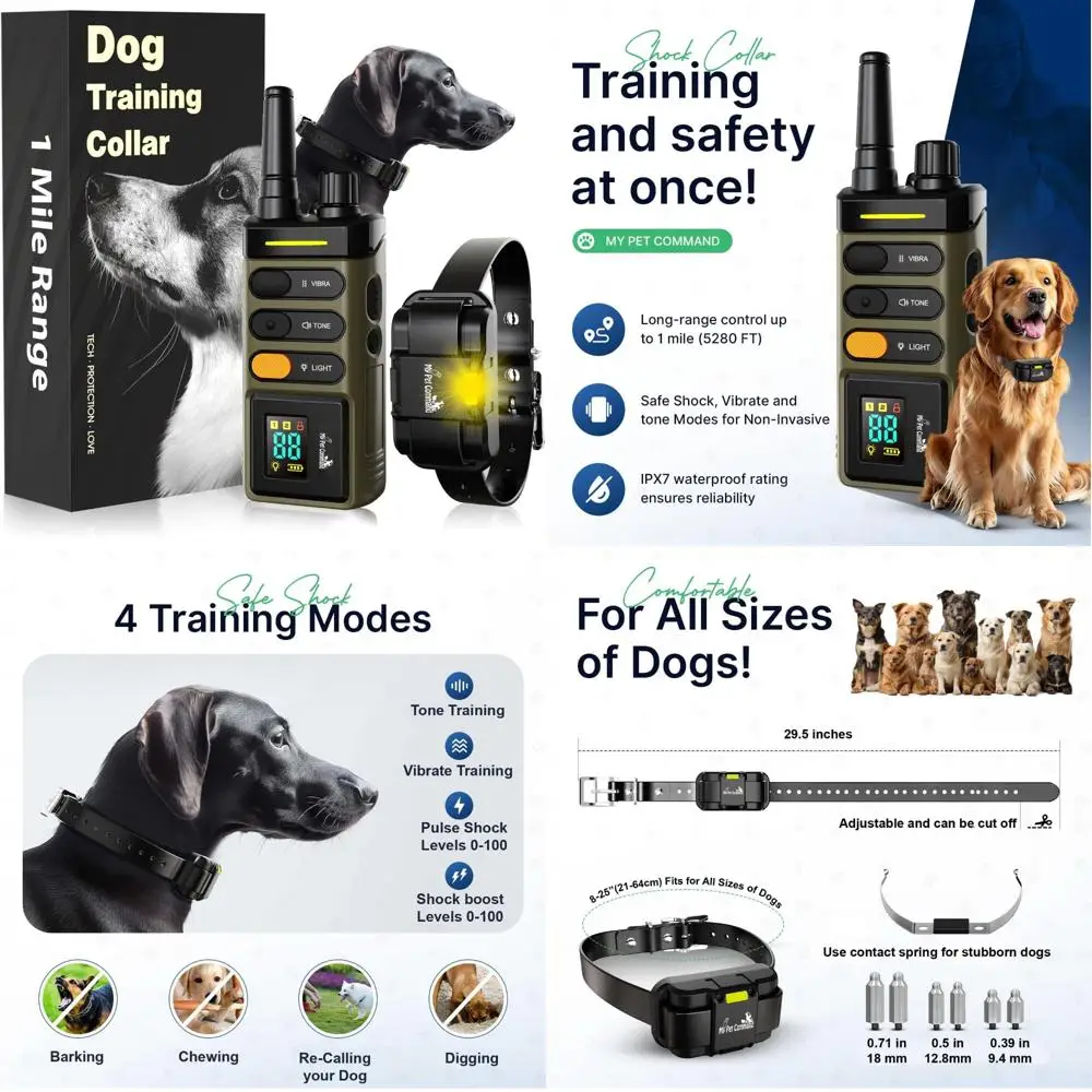 

Ошейник для дрессировки собак дальнего действия с дистанционным управлением — дальность действия 1 миль, безопасный шок, вибрация, тон, мигающая лампа и рекордер для эффективности