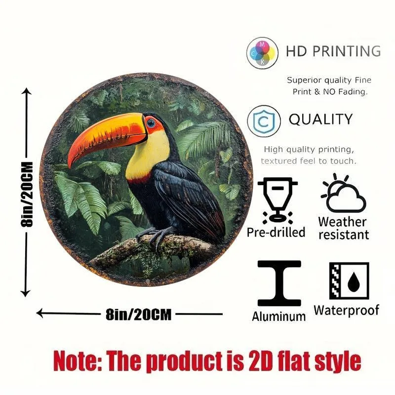 Toucan Round Metal Sign, Aluminum Wall Art Decor, Waterproof HD Printed Nature Theme for Indoor Outdoor, Holiday Gift